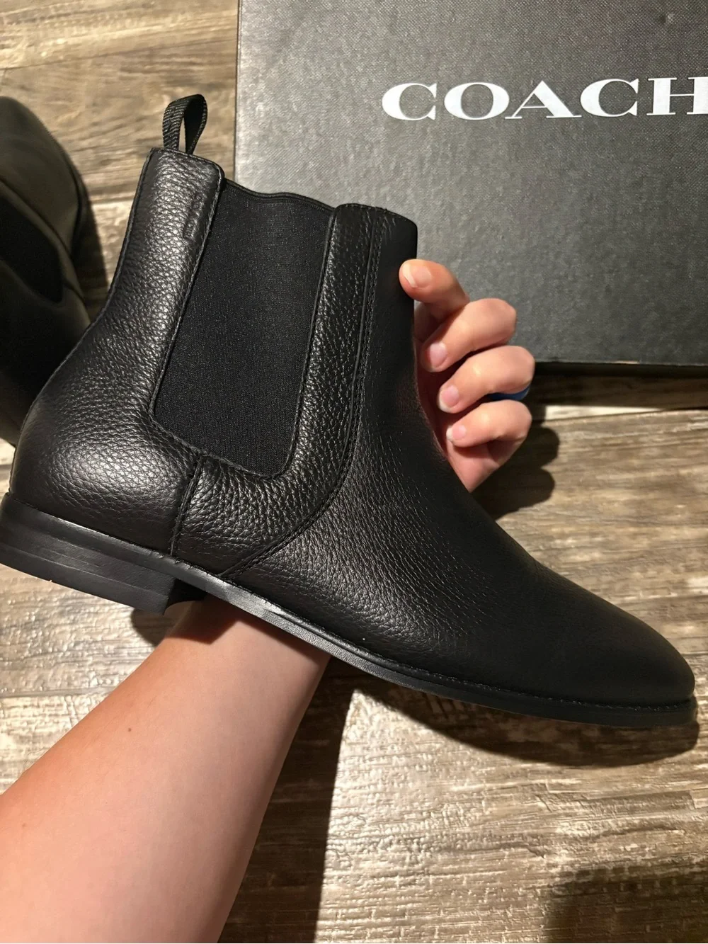 Coach Men’s Graham Chelsea Black Pebbled Leather Boots